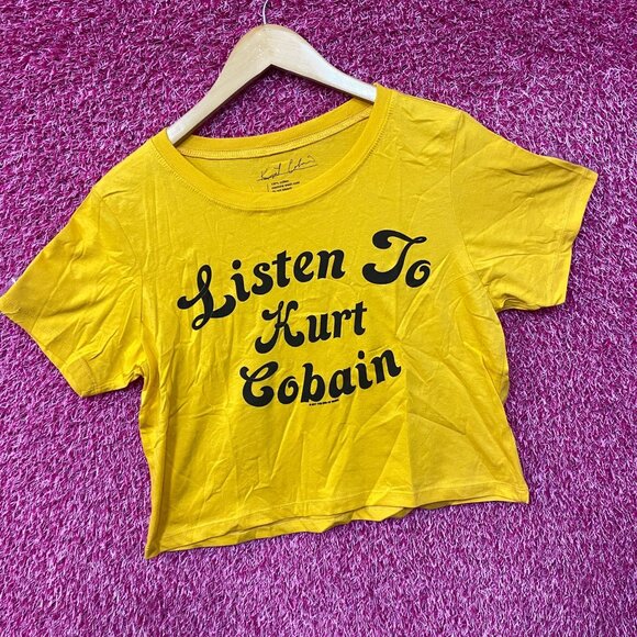 Nirvana Listen To Kurt Cobain Yellow Croptop Large - Picture 3 of 4